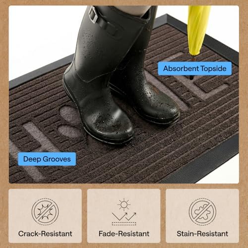 GORILLA GRIP WeatherMAX Door Mat, Indoor Outdoor, 29x17 Dark Brown Home Paw - Image 5