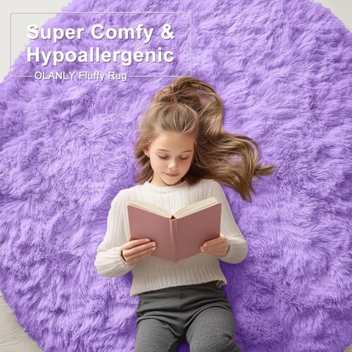 OLANLY Purple Round Rugs for Bedroom - Machine Washable, 3 ft Circle Area Rugs for Living Room, Soft and Fluffy Shaggy Carpet for Teen Girls and Boys, Nursery Rooms, Dorms, Home Decor Aesthetic - Image 6