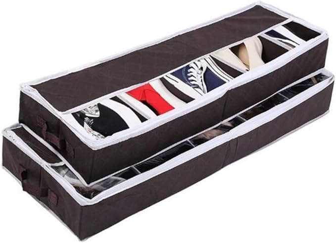Luxshiny Foldable Non Woven Shoe Storage Case with Transparent Compartments Practical Multi Purpose Shoe Organizer Box for Dorm and Closet Large Capacity Dustproof in Small