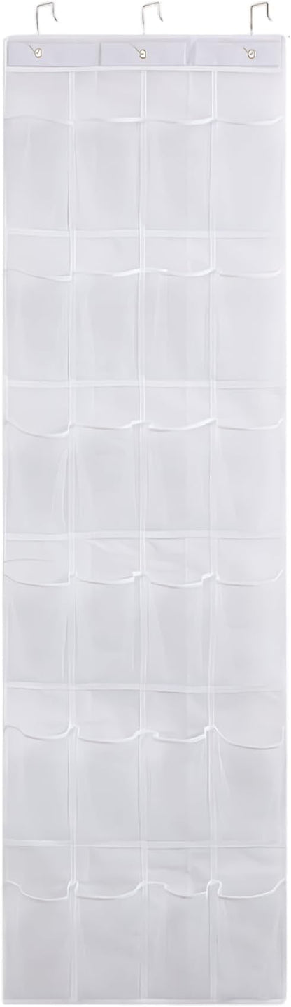 Shoe Hanger for Door 24 Mesh Pocket over the Door Shoe Organizer Space Saving Hanging Storage Holder with Hooks 64x19 Inch White