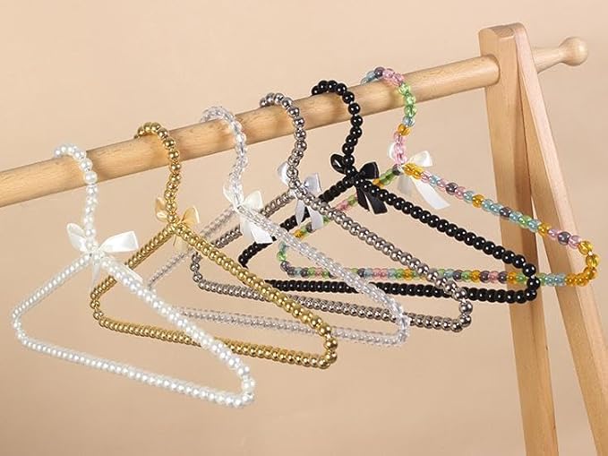 6-Piece Pearl Clothes Hanger Set Wedding Hanger Bridal Bridesmaid Hangers for Wedding Dress Standard Pearl Hangers (Gold, 6)