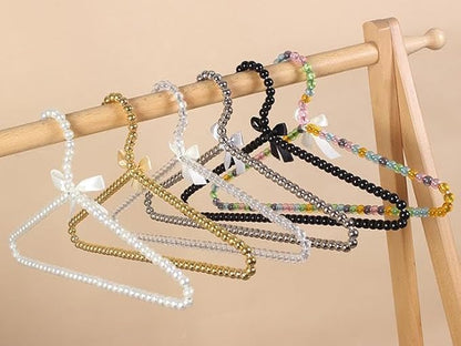 6-Piece Pearl Clothes Hanger Set Wedding Hanger Bridal Bridesmaid Hangers for Wedding Dress Standard Pearl Hangers (Gold, 6)