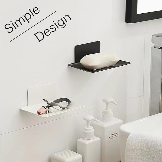 Shower soap Dish, Nail-Free Tray, Metal soap Holder, Stainless Steel soap Holder, Black,White (White)