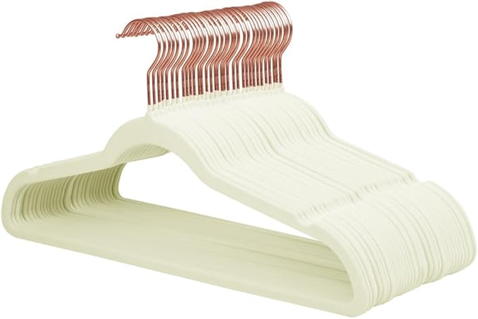 Stormix 36 Pack Velvet Hangers, 17.3 x 8.9 Inches Clothes Hangers, Non Slip Dresses Hangers with Shoulder Notches for Adult Cream - Rose Gold Hook
