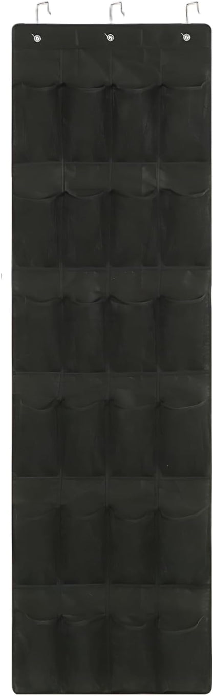 Shoe Rack for Door, Shoe Hanger for Door 24 Mesh Pocket Over The Organizer Space Saving Hanging Storage Holder with Hooks 64x19 Inch Black, Hanging Organizer