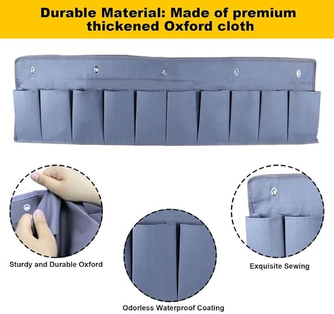Oxford Fabric Bedside Hanging Storage Organizer, RV Shoe Storages Pockets for Bedside, Heavy Hanging Bedsides Storage Organizer with Sturdy Hooks Storages Pockets Hangs on Bed for Shoes, Tool (1)