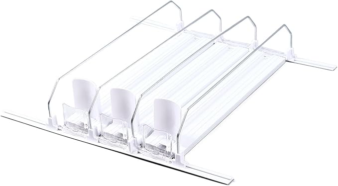 Adjustable Refrigerator Drink Organizer, Self Sliding Drink Can Dispenser, Solution for Garage Cooler (White)