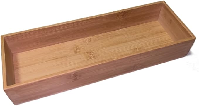 Bamboo drawer organizer Kitchen Utensil Organizer Cutlery Box for Dresser Makeup Tool Office Desk Supplies Storage and Accessories 8"x 4"x 2"