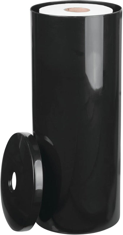 mDesign Plastic Floor Stand Toilet Paper Organizer with Cover, 3-Roll Space-Saving Tissue Storage for Bathroom - Fits Under Sink, Vanity, Shelf, in Cabinet, Corner - Aura Collection - Black