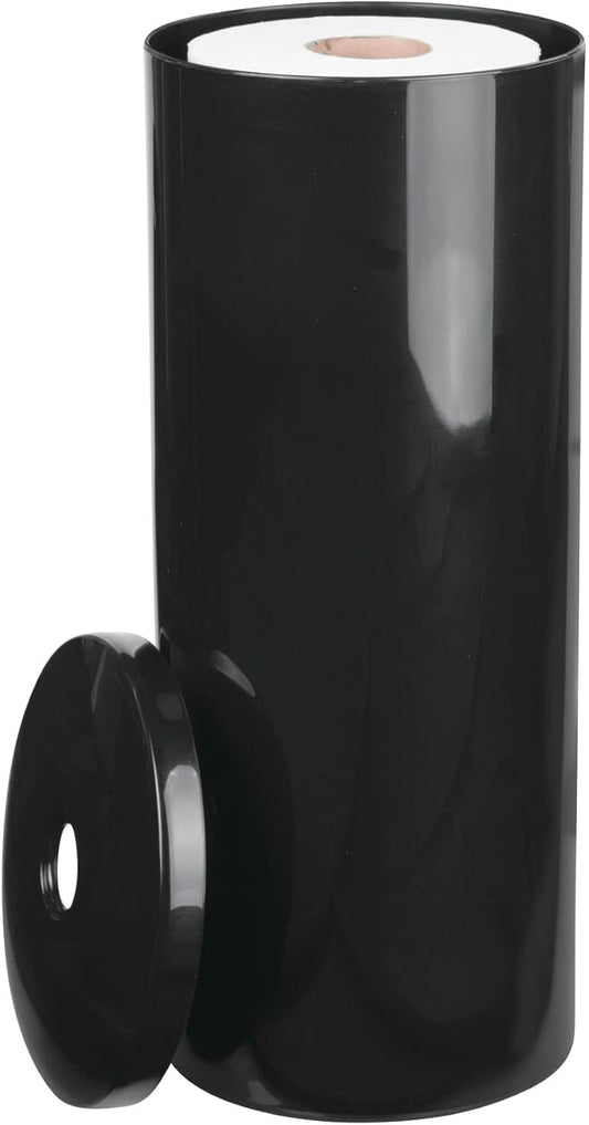 mDesign Plastic Floor Stand Toilet Paper Organizer with Cover, 3-Roll Space-Saving Tissue Storage for Bathroom - Fits Under Sink, Vanity, Shelf, in Cabinet, Corner - Aura Collection - Black