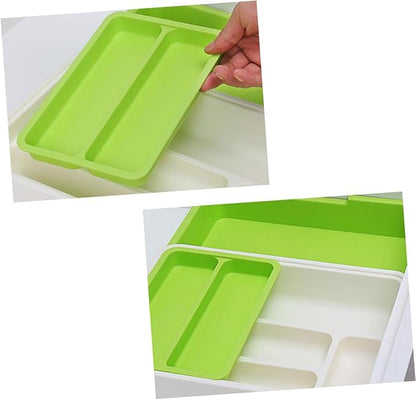 Telescopic Cutlery Storage Tray Kitchen Organizer Multi-divided Design for Versatile Storage Container for White Green