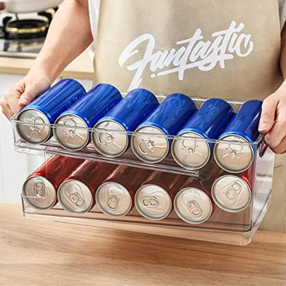 Wheels Can Holder - Car Scroll Can Holder Fridge Organiser System | Double Layer Fridge Cans Organiser | Can Dispenser for Drinks Beer Bubble Soda Storage Space 10 Cans