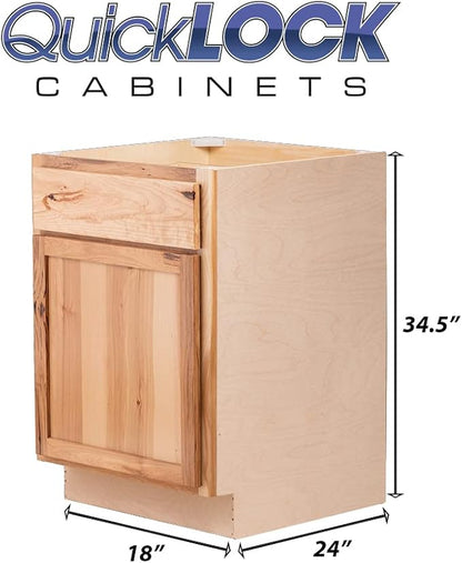 Quicklock RTA (Ready-to-Assemble) | Base Kitchen Cabinets - Shaker Style | Made in America (Rustic Hickory, 18" Wx34.5 Hx24 D Waste Basket Base)