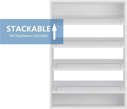 Shoe Shelf Short Tower Closet Unit, Modular Closet System, Wood Closet System Organizer with Storage for Walk In Closets, Clothing Rack for Hanging Clothes, Bedroom, White, 25.5"W