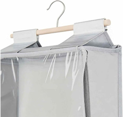 Clear Hanging Stuffed Animal Storage, Over The Door Organizer with 4 Large Pockets for Toys Shoes (Grey)