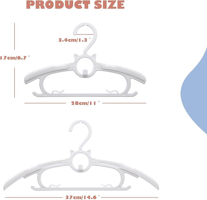 Baby Hangers,20pack White Kids Clothes Hanger, 11-14" Adjustable Infant Hanger, Non-Slip and Children Outfit Bear Hanger for Girl Boy Toddler Kids Child.