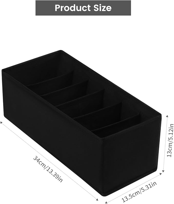 3 Pack Fabric Belt Organizer with 6 Grids per Organizer, Foldable Drawer Organizers for Closet and Drawer, Belt and Tie Holder - Black