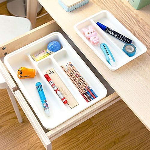 HornTide 3-in-1 Cutlery Tray, Expandable Utensils Holder, Plastic Kitchen Drawer Organizer for Silverware Storage and More - White