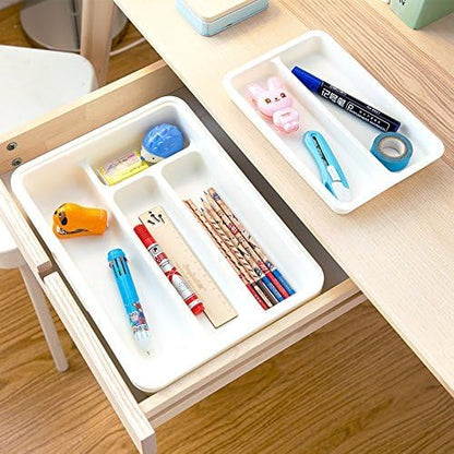 HornTide 3-in-1 Cutlery Tray, Expandable Utensils Holder, Plastic Kitchen Drawer Organizer for Silverware Storage and More - White