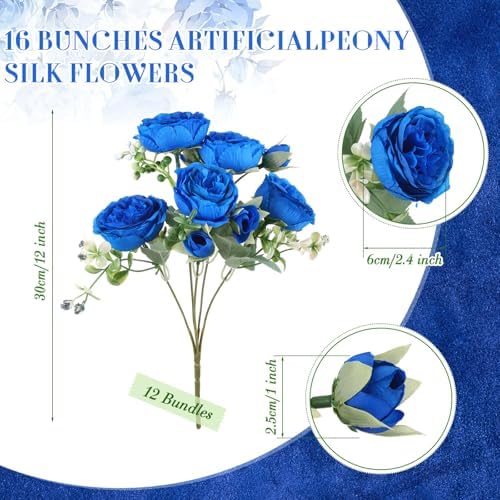 Geosar 16 Bundles Artificial Peonies Flowers,Royal Blue - Image 2