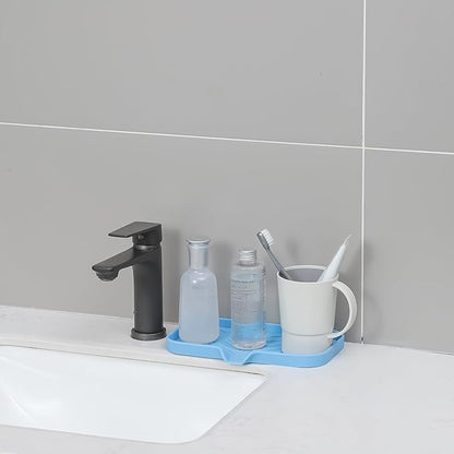 MicoYang Silicone Bathroom Soap Dishes with Drain Spout-Bathroom and Kitchen Sink Organizer,Sponge Holder,Dish Soap Tray,Perfect for Dispenser,Scrubber,Bottle on Sink or Counter-Light Blue 9.6"×5.3"