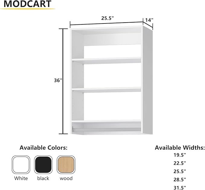 Medium Double Hanging Closet Unit, Modular Closet System, Wood Closet System Organizer with Storage for Walk In Closets, Clothing Rack Closet for Hanging Clothes, Bedroom, White, 25.5"W