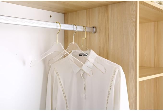 YBM Home Quality Acrylic Clear Hangers Made of Clear Acrylic for a Luxurious Look and Feel for Wardrobe Closet, Clothes Hangers Organizes Closet, Men, Gold w/Flat Hook, 4104-1