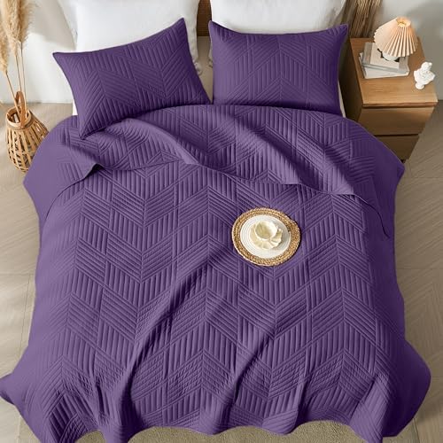 Davulos Full/Queen Quilt Set, Purple Lightweight Microfiber Bedspread, Reversible All Season Coverlet with Modern Geometric Pattern, Ultra Soft & Breathable (1 Quilt, 2 Pillow Shams) - Image 4