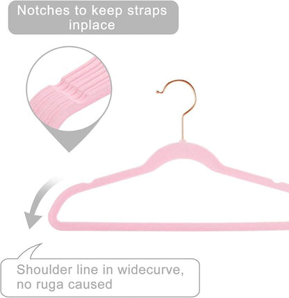MIZGI Kids Velvet Hangers,Non-Slip Big Kids Hangers,14 Inch Hangers for Youth,Teen Clothes,Pack of 50（Pink/Rosegold）