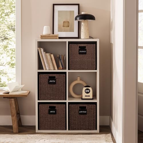UBBCARE 2 Pack Wicker Basket, 13×13 Storage Cubes with Label, Foldable Cube Storage Bin with Handle, Square Storage Basket for Shelves, Woven Paper Rope Basket for Organizing, Brown - Image 5