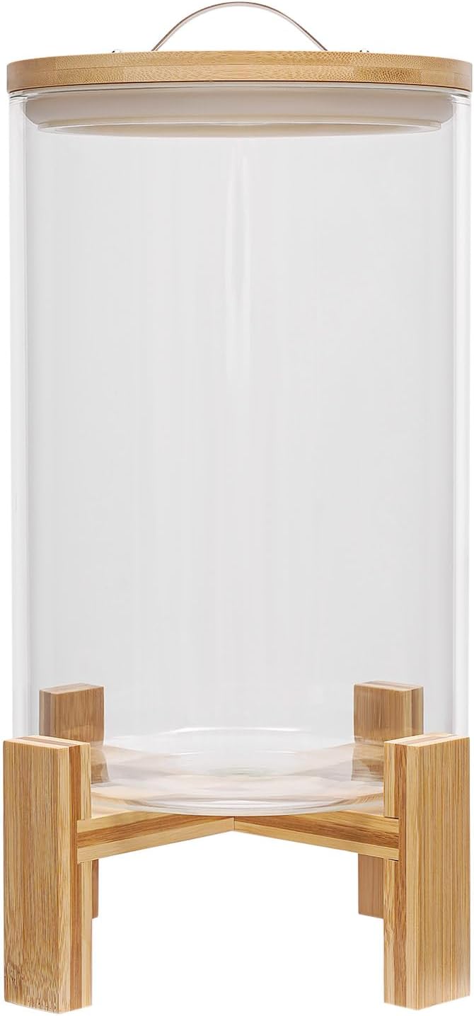 Rice Dispenser Glass, Rice Storage Container, Flour and Cereal Container with Airtight Lid and Stand, Glass Food Storge Container for Kitchen Organization and Pantry Store (8L)