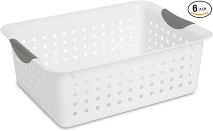 Sterilite 6-Pack Medium Ultra Basket, Open Top Plastic Storage Organizer, White - Classic Baskets for Organizing Countertops, Pantry Shelves, Kitchen Cabinets, Laundry Rooms or Home Offices