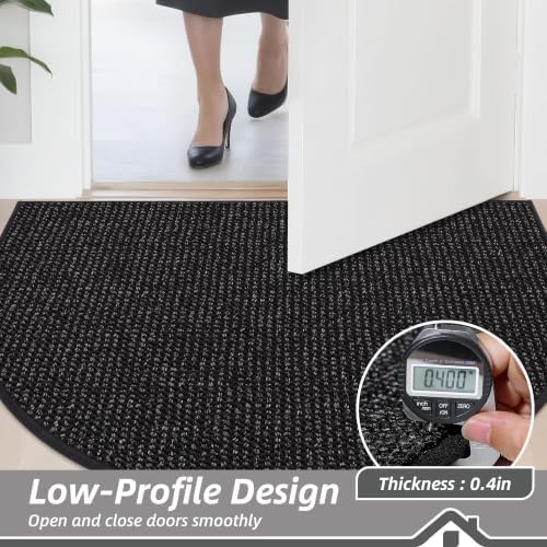 BEQHAUSE Dirt Trapper Door Mat 24" x 36" Half Circle Non Slip Rugs, Black - Image 5