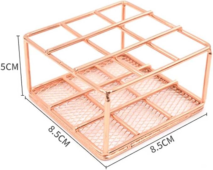 Teensery Metal Wire Lipstick Organizer Rose Gold Lip Gloss Display Stand 9 Slots Lip Stick Storage Holder Makeup Brush Organizer for Cosmetic Makeup and Dresser Display (1 Piece)