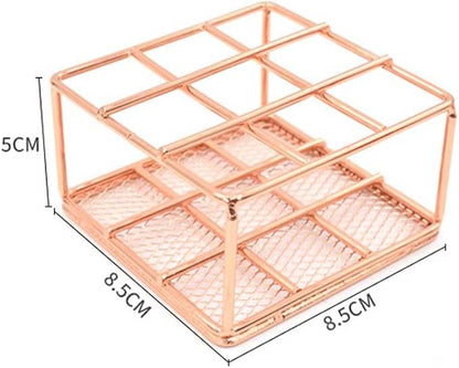 Teensery Metal Wire Lipstick Organizer Rose Gold Lip Gloss Display Stand 9 Slots Lip Stick Storage Holder Makeup Brush Organizer for Cosmetic Makeup and Dresser Display (1 Piece)