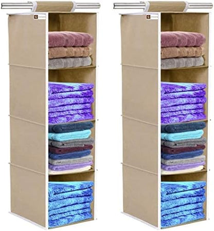 Non Woven Hanging Organizer (Beige, Pack of 2 (4 Shelf))