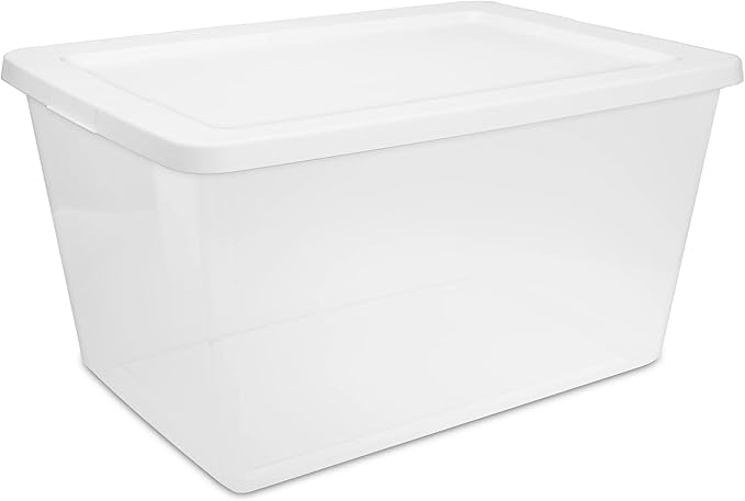 58 Quart Clear Storage Bin with Snap-on White Lid, Storage Container, 2 Pack