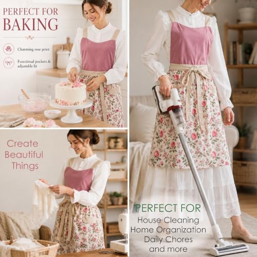 Pinafore Apron Dress for Women with Pockets Adjustable Floral Kitchen Apron - Image 7