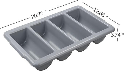 Begale 4-Pack Plastic Commercial Cutlery Bin, 4-Compartment Cutlery Bin, Gray