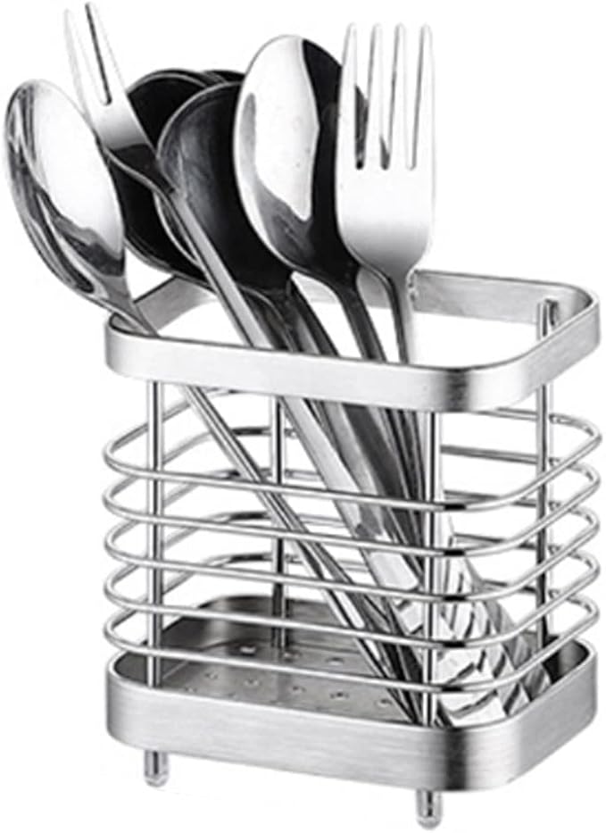 Utensil Holder, Stainless Steel Sink Utensils Holder Countertop, Kitchen Utensil Drying Caddy, Cutlery Drainer for Utensil, Rust-Proof Cutlery Sink Organizer (Silver)