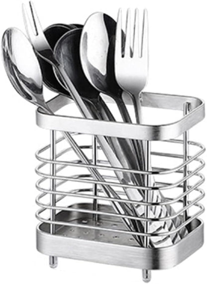 Utensil Holder, Stainless Steel Sink Utensils Holder Countertop, Kitchen Utensil Drying Caddy, Cutlery Drainer for Utensil, Rust-Proof Cutlery Sink Organizer (Silver)