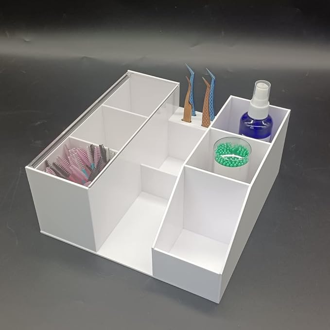 Eyelash Beauty Organizer, Acrylic Eyelash Grafting Tool Storage Beauty Tool W/Tweezers Holder Display Boxes for Home Eyelash Salon (White)