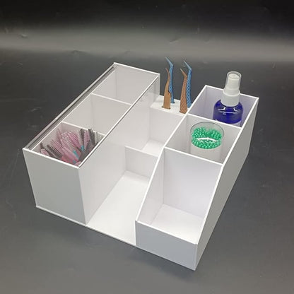 Eyelash Beauty Organizer, Acrylic Eyelash Grafting Tool Storage Beauty Tool W/Tweezers Holder Display Boxes for Home Eyelash Salon (White)