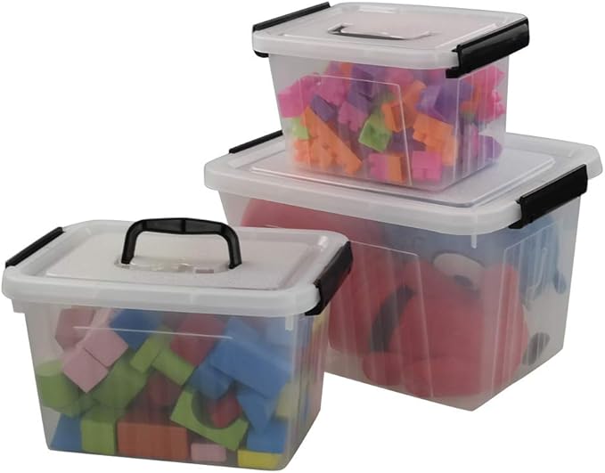 Wekioger 3 Pack Mixed Size Plastic Storage Bins for Multiuses, Clear Latching Storage Box (12Qt, 6Qt, 3.5Qt)