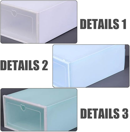 Beavorty Thickened Plastic Shoe Storage Boxes, 4pcs Drawer-type Shoe Organizers with Flip Lids, Creative Heart Pattern, Large Size, Dustproof Stackable Storage for Home Closet