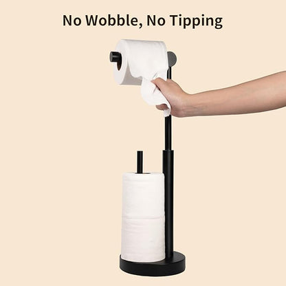 YUMORE Toilet Paper Holder Stand, Free Standing Toilet Paper Holder with Storage, Weighted Base Open-Ring Stainless Steel Tissue Organizer (Matte Black)