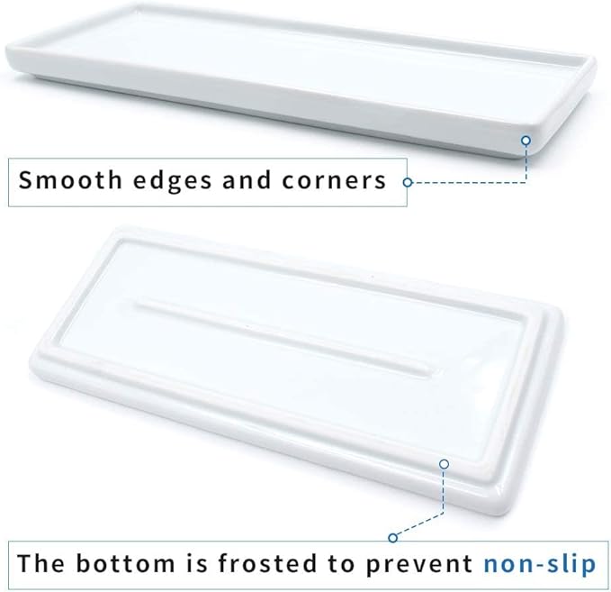 Ceramic Candle Tray - Small Rectangle, White Marble Organizer for Candle, Soap, Jewelry, Perfume, Towel Holder - Decorative Bathroom, Kitchen Sink, Counter, Restroom