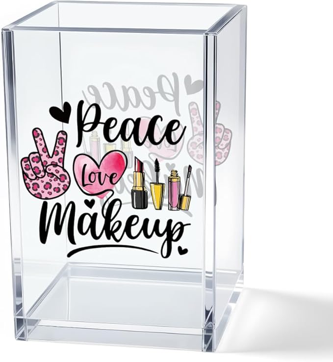 Peace Love Makeup Acrylic Makeup Brush Organizer Holder, Make Up Artist Desk Acrylic Brushes Storage, Christmas Birthday Gifts Women Mom Aunt Sister Boss Lady Make Up Artist