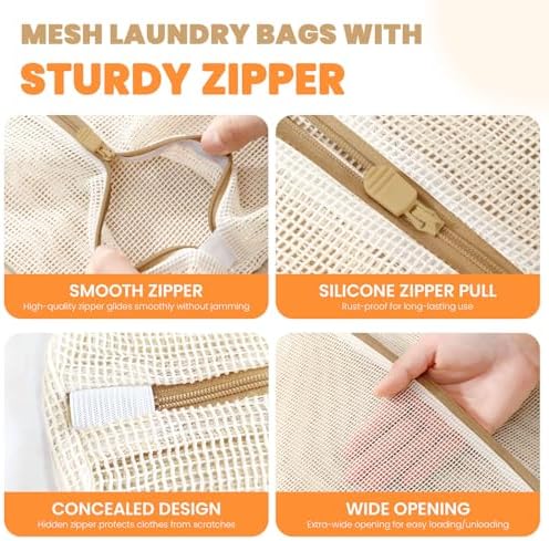 ABRRLO 4Pcs Cotton Mesh Laundry Bags for Delicates,Breathable Mesh Garment Bag for Washing Machine,Travel Wash Bags with Zipper for Bras,Underwear,Socks,Baby Clothes,Laundry Dorm Room Essentials(M) - Image 2