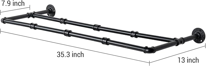 MyGift Industrial Matte Black Metal Pipe Hanging Shoe and Boot Rack Organizer Shelf, Wall Mounted Space Saving Footwear Storage Shelves for Closet, Mudroom, Entryway, Set of 2, Holds 8 Pairs